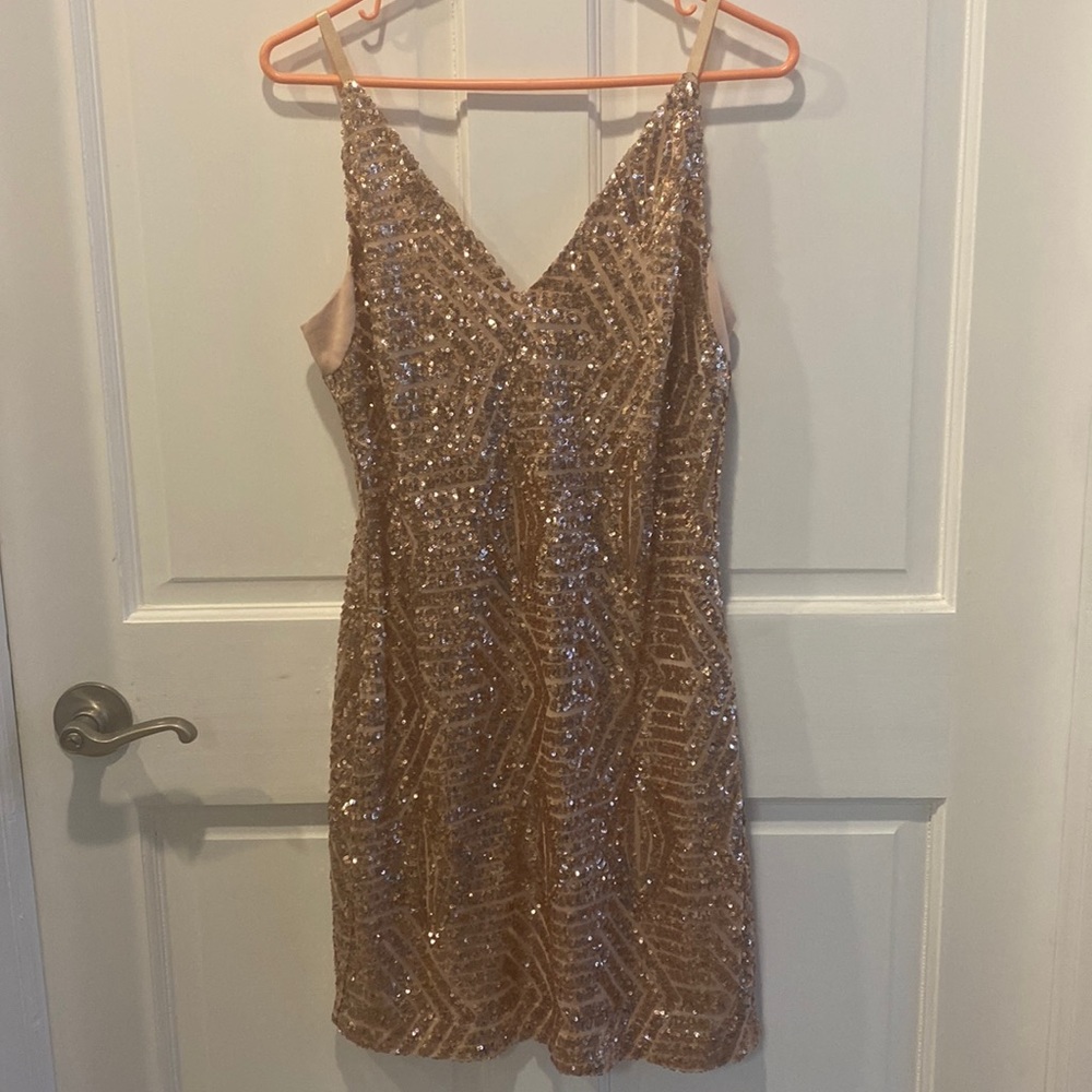 Ladies Special Occasion Prom Wedding Gold Sparkle dress